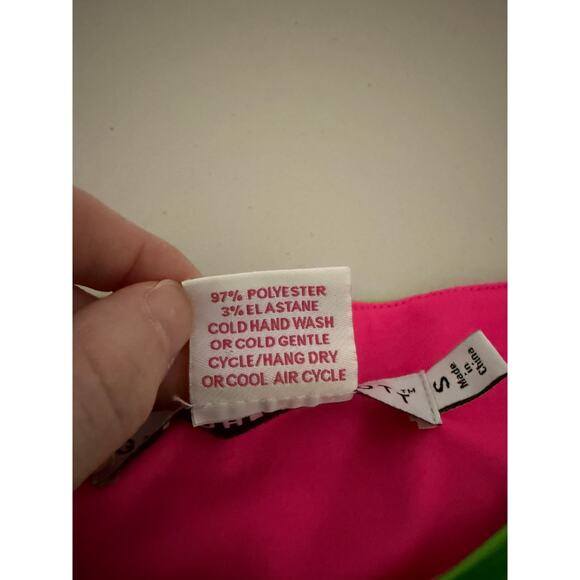 Gretchen Scott Women's Bright Neon Pink Lime Green 3/4 Sleeve Blouse Shirt Top S - Picture 6 of 6